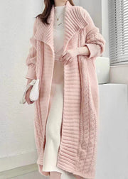 Loose Pink Pockets Hollow Out Wool Loose Cardigan Winter