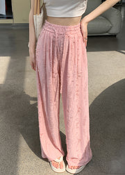 Loose Pink Zircon Elastic Waist Pants Summer