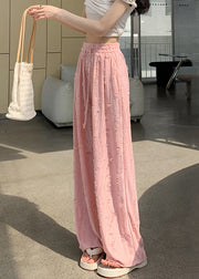 Loose Pink Zircon Elastic Waist Pants Summer