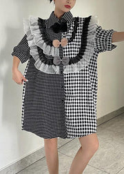 Loose Plaid Asymmetrical Ruffled Cotton Shirts Dresses Summer