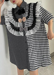 Loose Plaid Asymmetrical Ruffled Cotton Shirts Dresses Summer