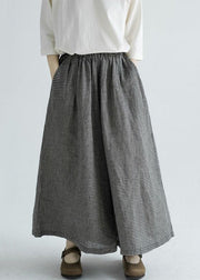 Loose Plaid Pockets Elastic Waist Cotton Wide Leg Pants Spring