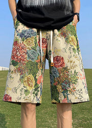 Loose Print Pockets Elastic Waist Cotton Men Beach Shorts Summer