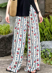 Loose Print Pockets Elastic Waist Wide Leg Pants Summer