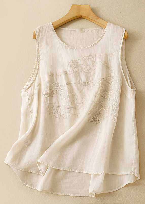 Loose Purple Embroidered Solid Cotton Tank Sleeveless