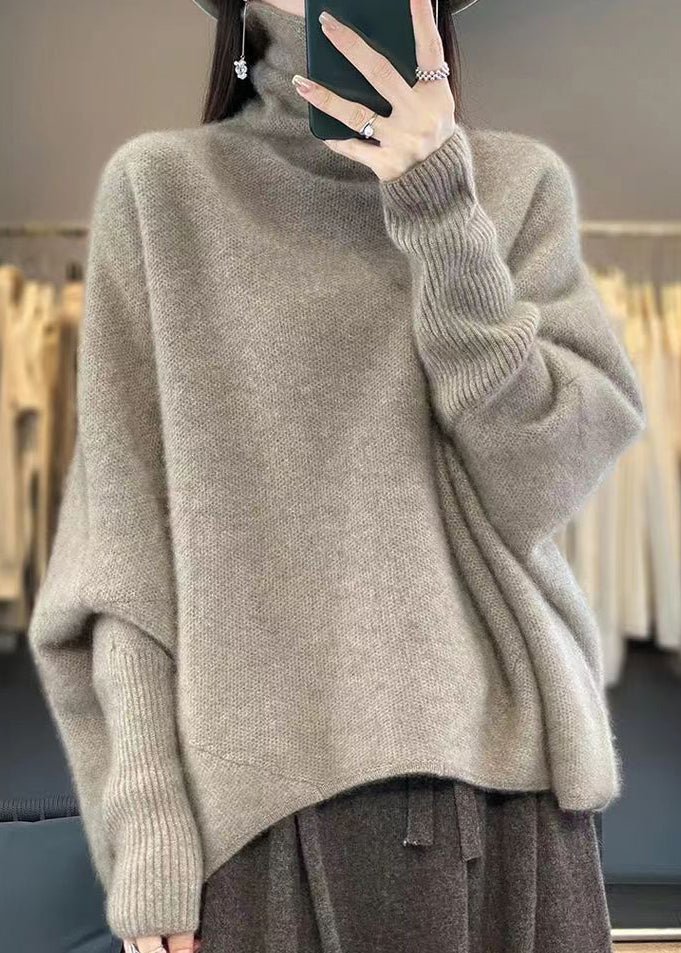 Loose Purple Hign Neck Versatile Woolen Sweater Tops Spring