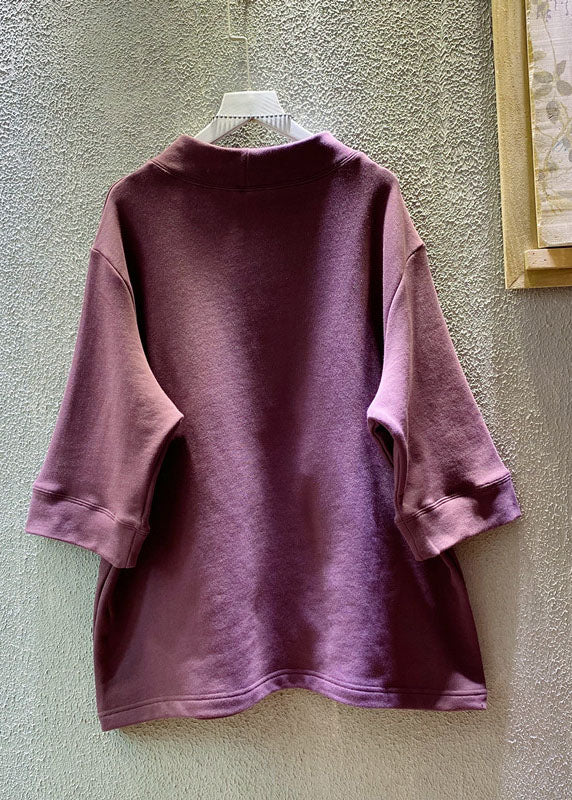 Loose Purple O-Neck Graphic Pockets Sweatshirts Summer