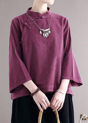 Loose Purple Stand Collar Button Corduroy Shirts Fall