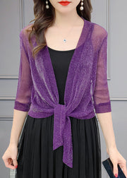 Loose Purple V Neck Bright Silk Tulle Cardigans Summer