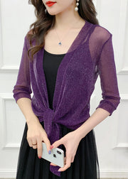 Loose Purple V Neck Bright Silk Tulle Cardigans Summer