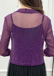 Loose Purple V Neck Bright Silk Tulle Cardigans Summer