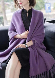 Loose Purple V Neck Tasseled Patchwork Mink Velvet Cardigans Fall