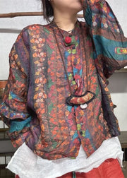 Loose Rainbow Button Print Linen Shirt Long Sleeve