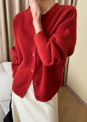 Loose Red Button Solid Knit Coats Fall