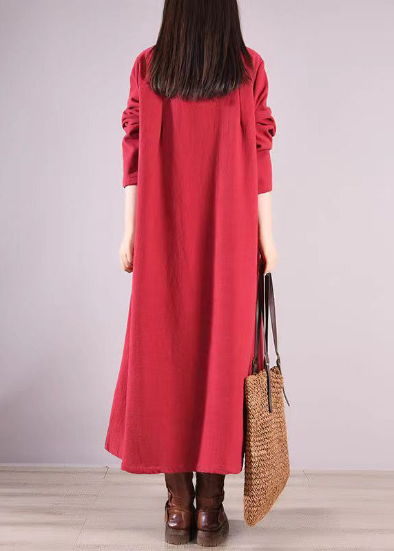 Loose Red Peter Pan Collar Patchwork Warm Fleece Shirts Dresses Fall