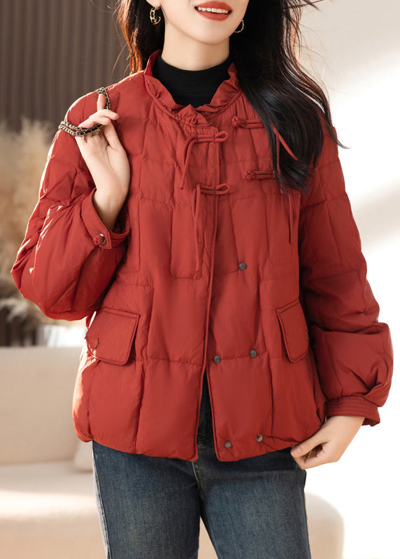 Loose Red Ruffled Tasseled Patchwork Fine Cotton Filled Jackets Winter