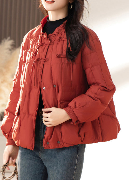 Loose Red Ruffled Tasseled Patchwork Fine Cotton Filled Jackets Winter