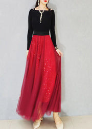 Loose Red Sequins Exra Large Hem Tulle Skirts Spring