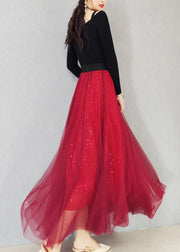 Loose Red Sequins Exra Large Hem Tulle Skirts Spring