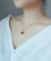 Loose Red Stainless Steel Zircon Gem Stone Little Fox Pendant Necklace