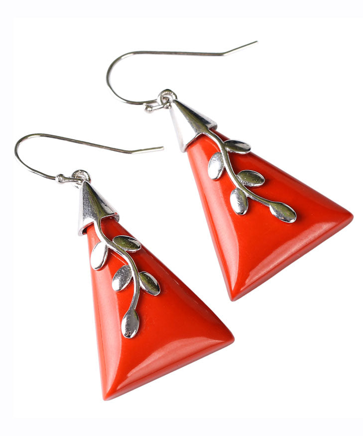 Loose Red Sterling Silver Cinnabar Drop Earrings