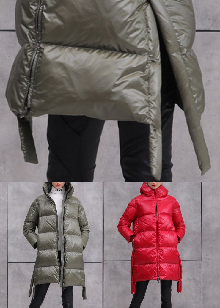 Loose Red Zip Up Pockets Patchwork Duck Down Coat Winter