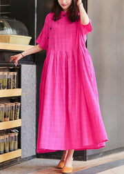 Loose Rose Button Pockets Linen Long Dresses Summer