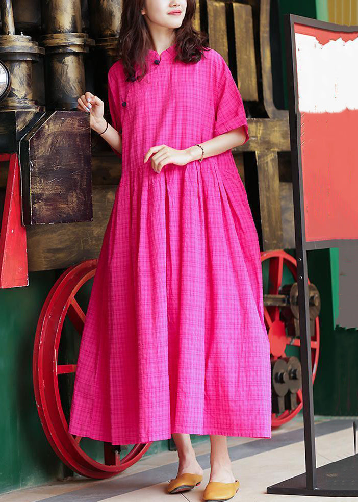 Loose Rose Button Pockets Linen Long Dresses Summer