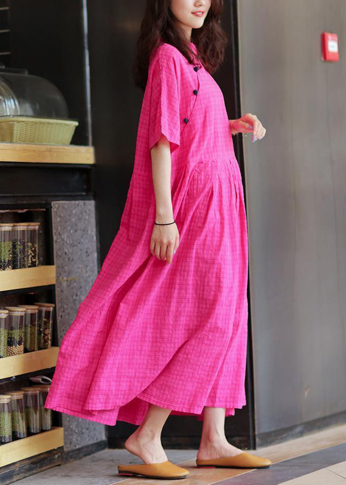 Loose Rose Button Pockets Linen Long Dresses Summer