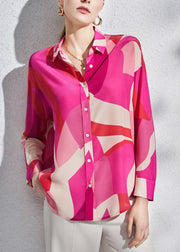 Loose Rose Peter Pan Collar Button Silk Shirts Long Sleeve