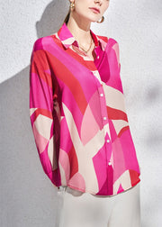 Loose Rose Peter Pan Collar Button Silk Shirts Long Sleeve