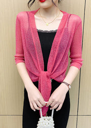 Loose Rose Solid Lace Up Tulle Cardigan Half Sleeve