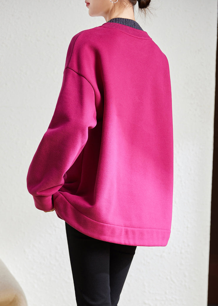 Loose Rose Turtleneck Patchwork Warm Fleece Sweatshirts Winter