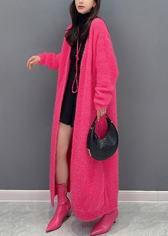 Loose Rose V Neck Patchwork Knit Cardigan Long Sleeve