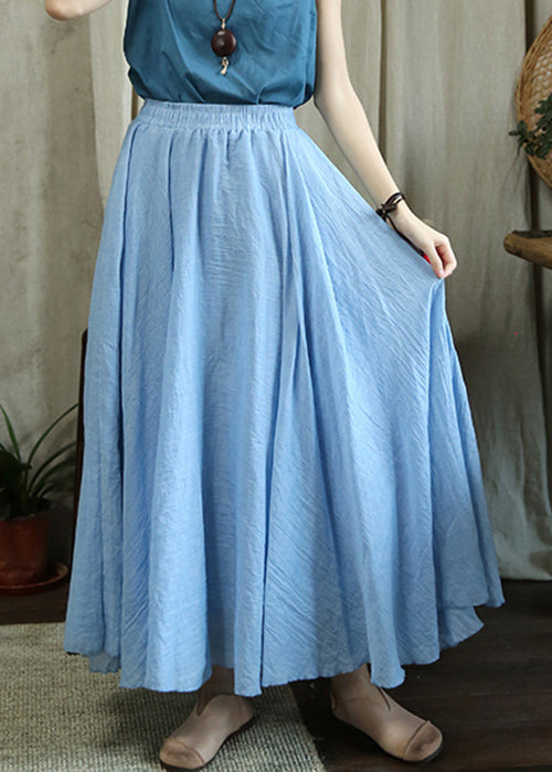 Loose Sky Blue Wrinkled Elastic Waist Cotton Skirts Fall