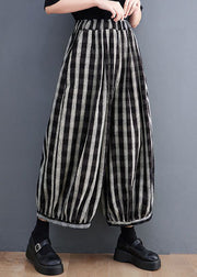 Loose Striped Pockets Elastic Waist Cotton Wide Leg Pants Spring