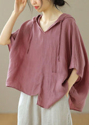 Loose V Neck Asymmetrical Patchwork Pockets Drawstring Top Long Sleeve