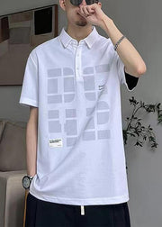 Loose White Button Print Cotton Men Polo Shirt Summer