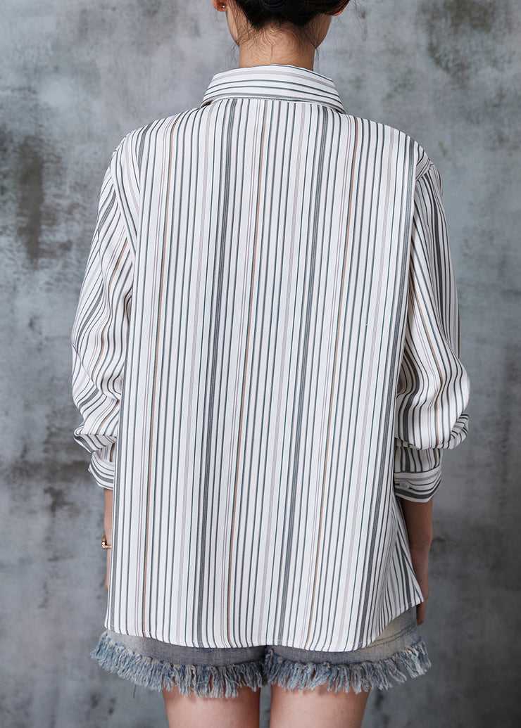 Loose White Oversized Striped Cotton Shirt Tops Spring