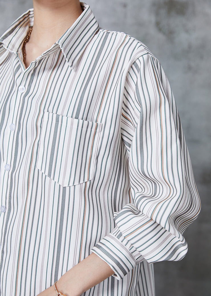 Loose White Oversized Striped Cotton Shirt Tops Spring