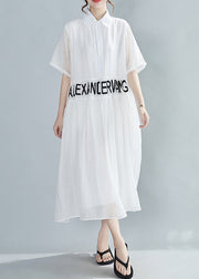 Loose White Peter Pan Collar Embroidered Silk Dresses Summer