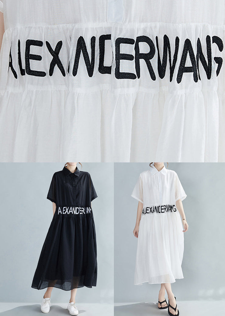 Loose White Peter Pan Collar Embroidered Silk Dresses Summer