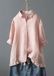 Loose White Ruffled Button Solid Cotton Shirt Summer