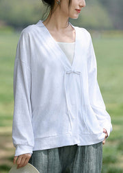 Loose White Tasseled Thin Cotton Loose Coat Long Sleeve