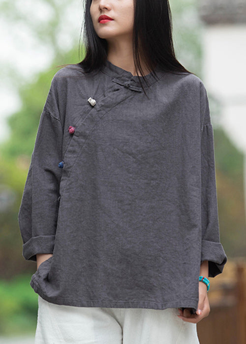 Loose Yellow Button Low High Design Linen Shirt Long Sleeve