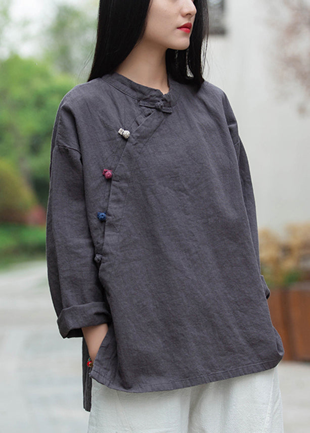 Loose Yellow Button Low High Design Linen Shirt Long Sleeve