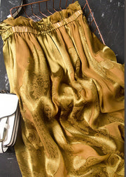 Loose Yellow Embroideried Elastic Waist Silk Skirt Fall