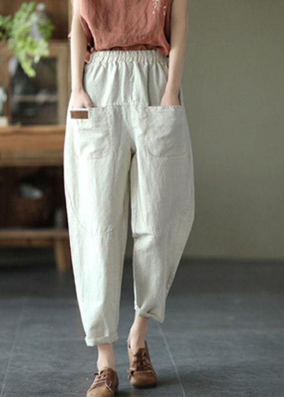 Loose Yellow Loose Casual Summer Pockets Pants - SooLinen