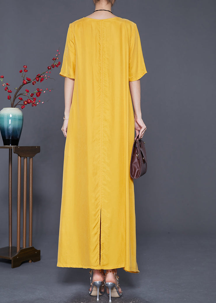 Loose Yellow Oversized Side Open Silk Beach Dress Summer