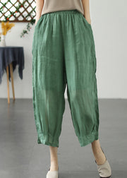 Loose Yellow Pockets Elastic Waist Linen Crop Pants Summer